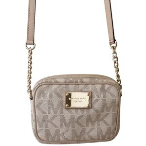 Michael Kors Cream and Tan Signature Small Crossbody Purse